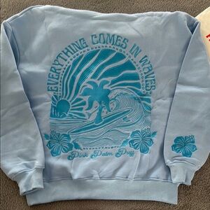 NWT Pink Palm Puff “Everything Comes in Waves” hoodie